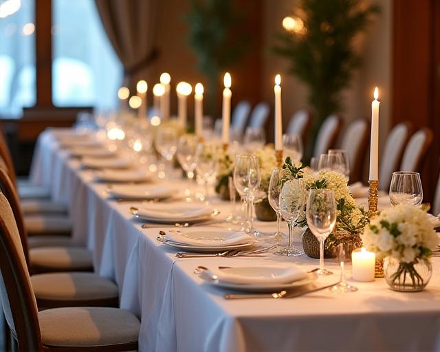 Elegant gedeckter Tisch für eine Hochzeitsfeier im Restaurant Alpenblick